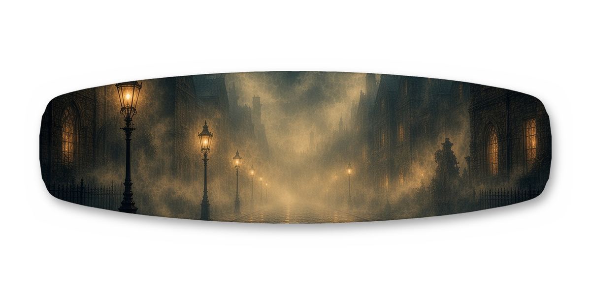 Gaslit Hansom Street wakeboard, studio shot wrap, bottom side