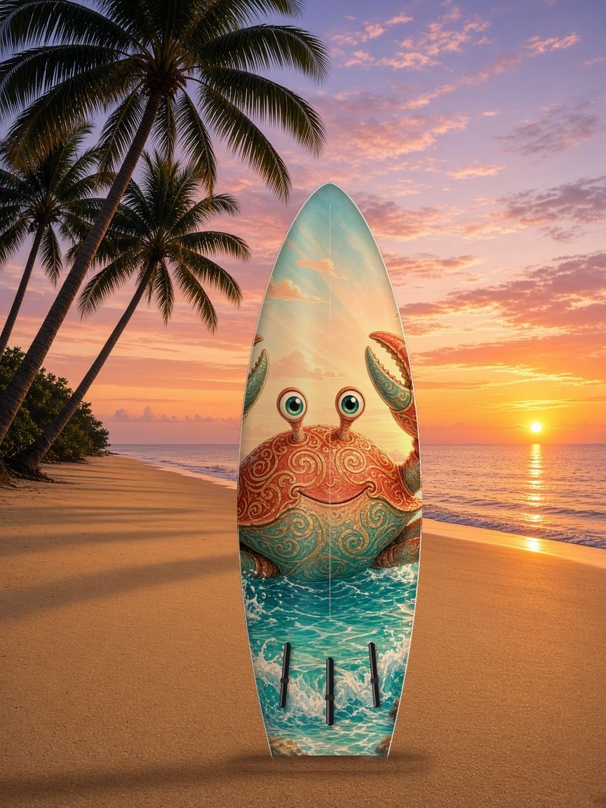 Giant Crab surfboard wrap, bottom side, Mythic Water collection