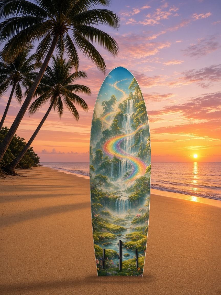 Giant Mossy Peak Rainbow Bridge paddleboard wrap, bottom side