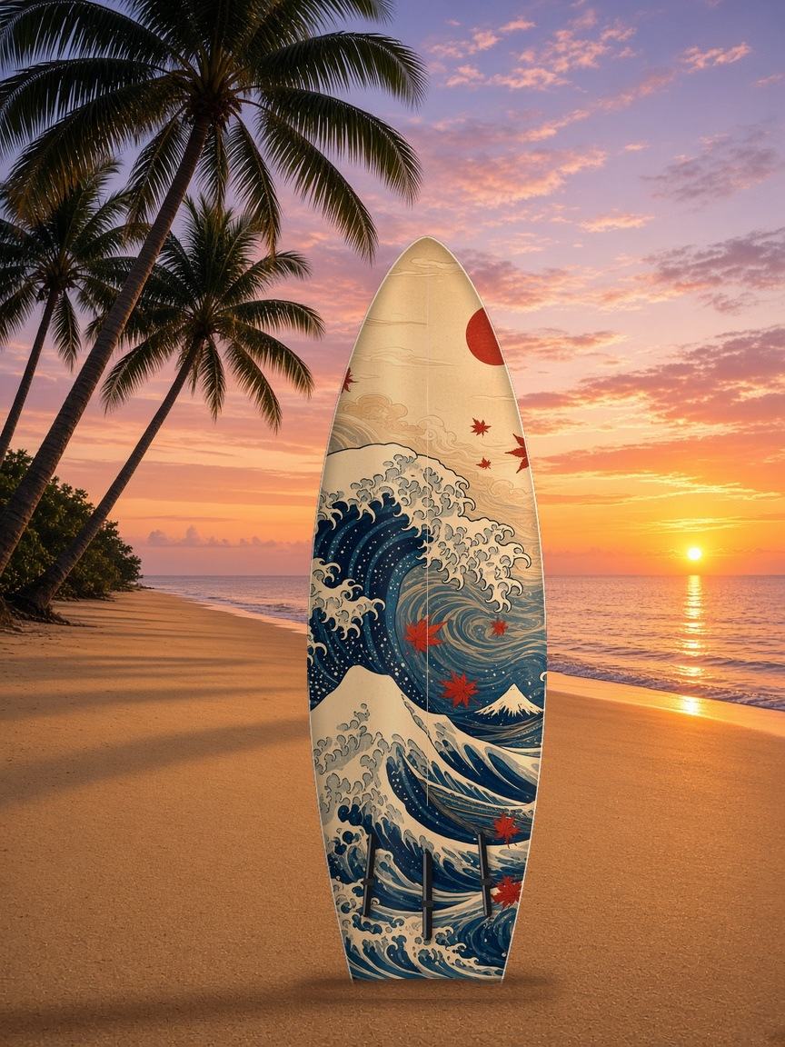 Great Wave Crane surfboard wrap, bottom side