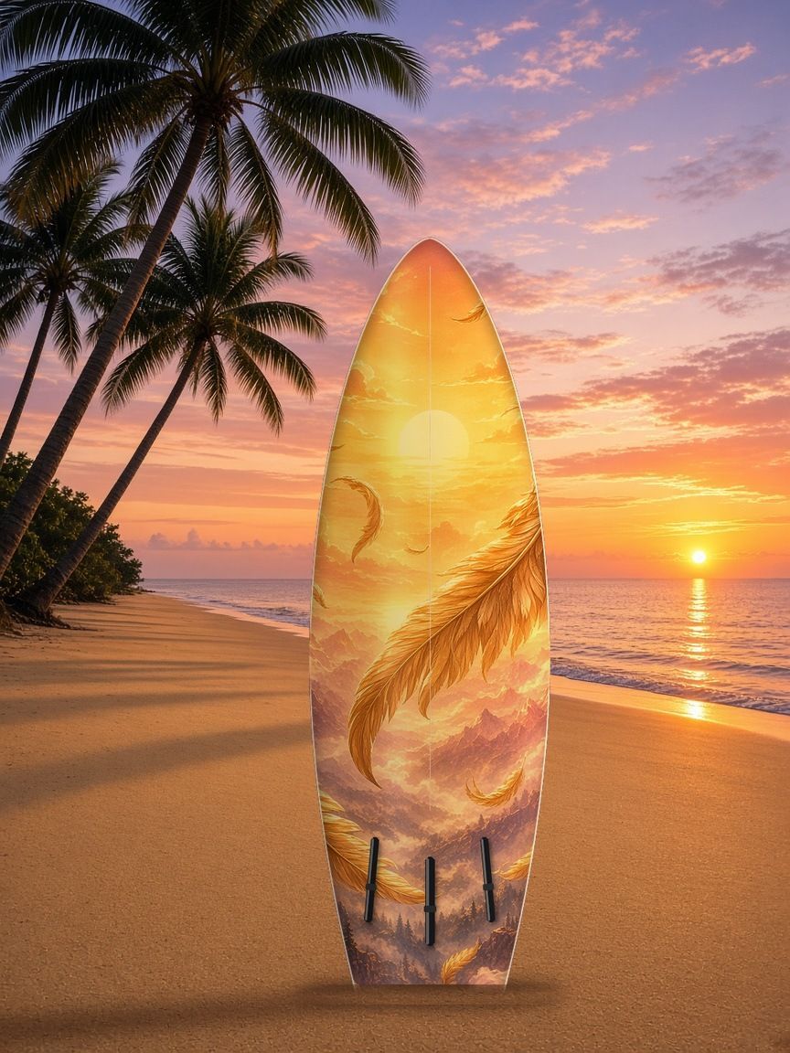 Griffin Sunrise Peaks surfboard wrap, bottom side