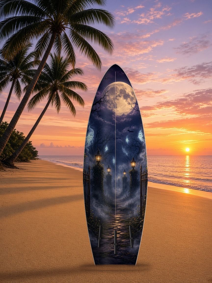 Haunted Manor Ghosted surfboard wrap, bottom side