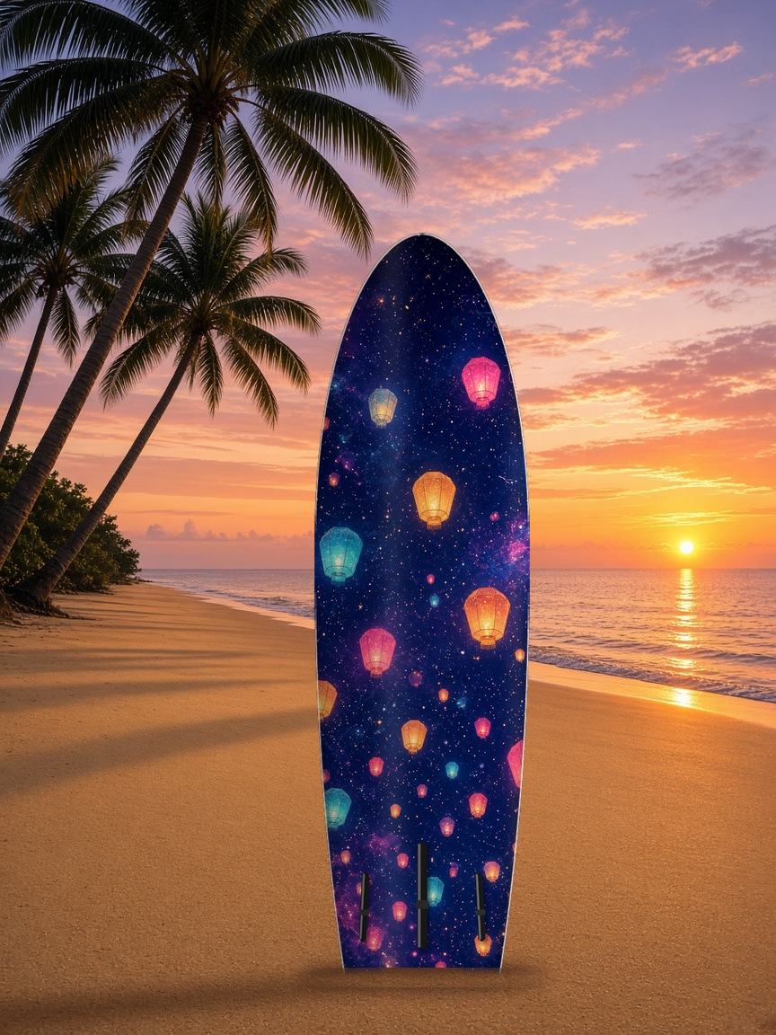 Hologram Lantern Festival paddleboard wrap, bottom side