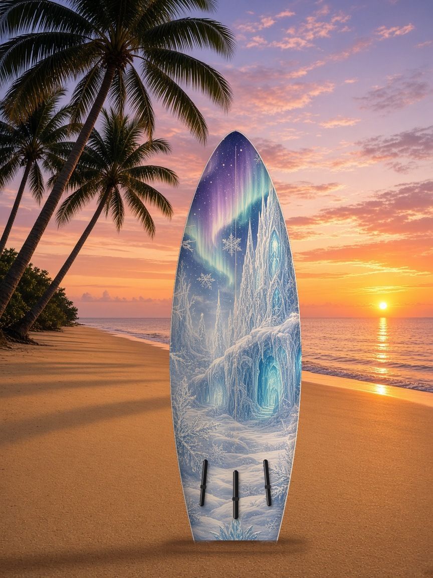Ice Queen Palace Frost Stag surfboard wrap, bottom side