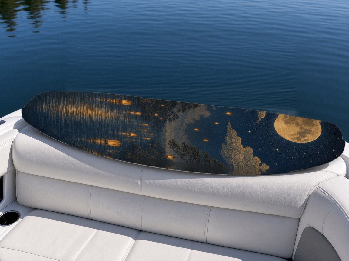 Kirin Lantern Moon wakeboard, on the boat wrap, bottom side