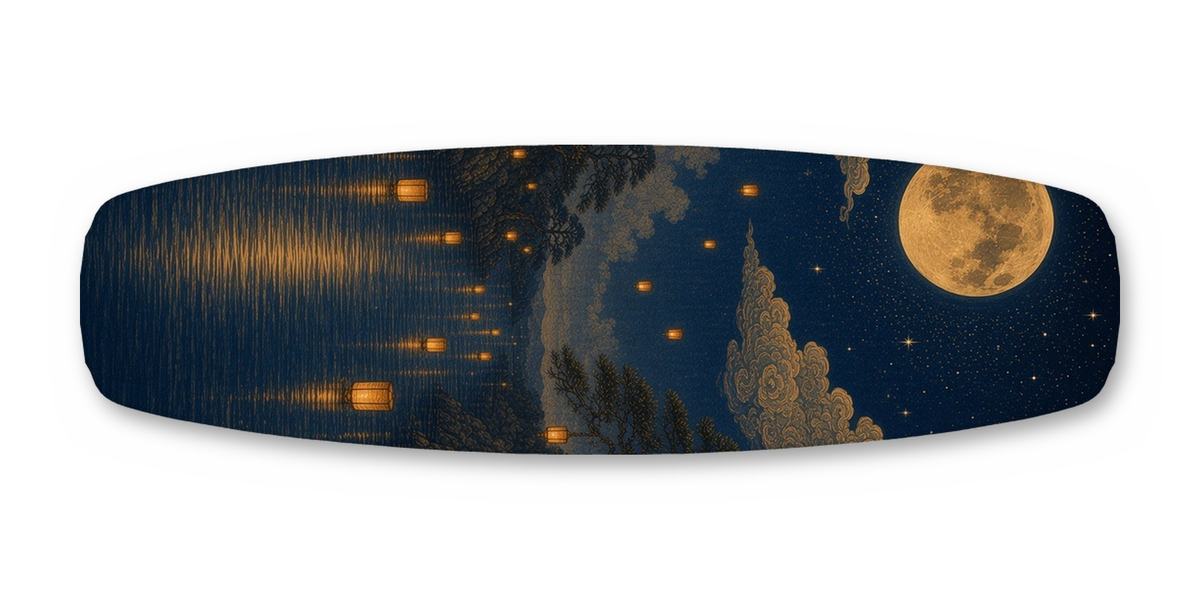 Kirin Lantern Moon wakeboard, studio shot wrap, bottom side