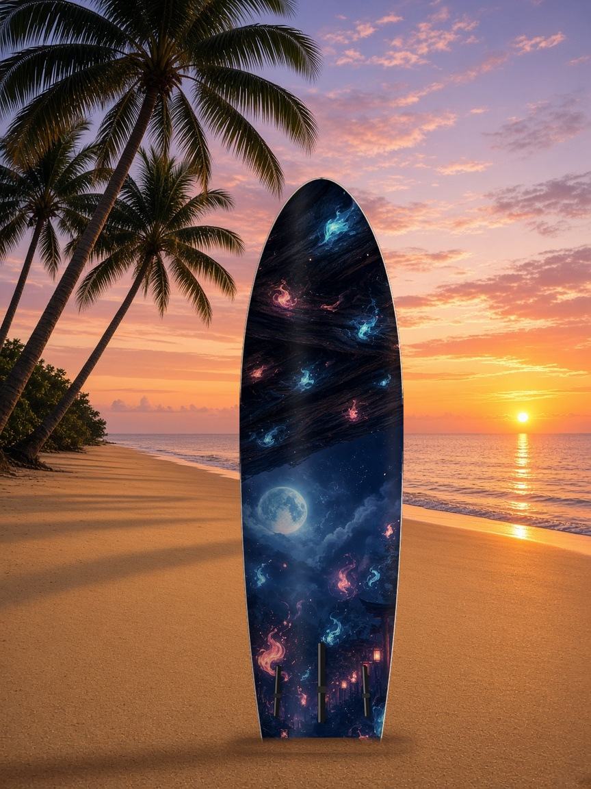 Kitsune Rooftop Moon paddleboard wrap, bottom side