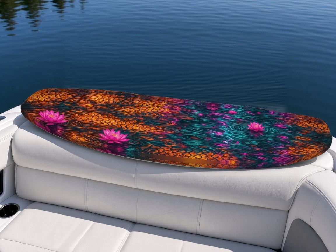Koi Canal Lotus wakeboard, on the boat wrap, bottom side