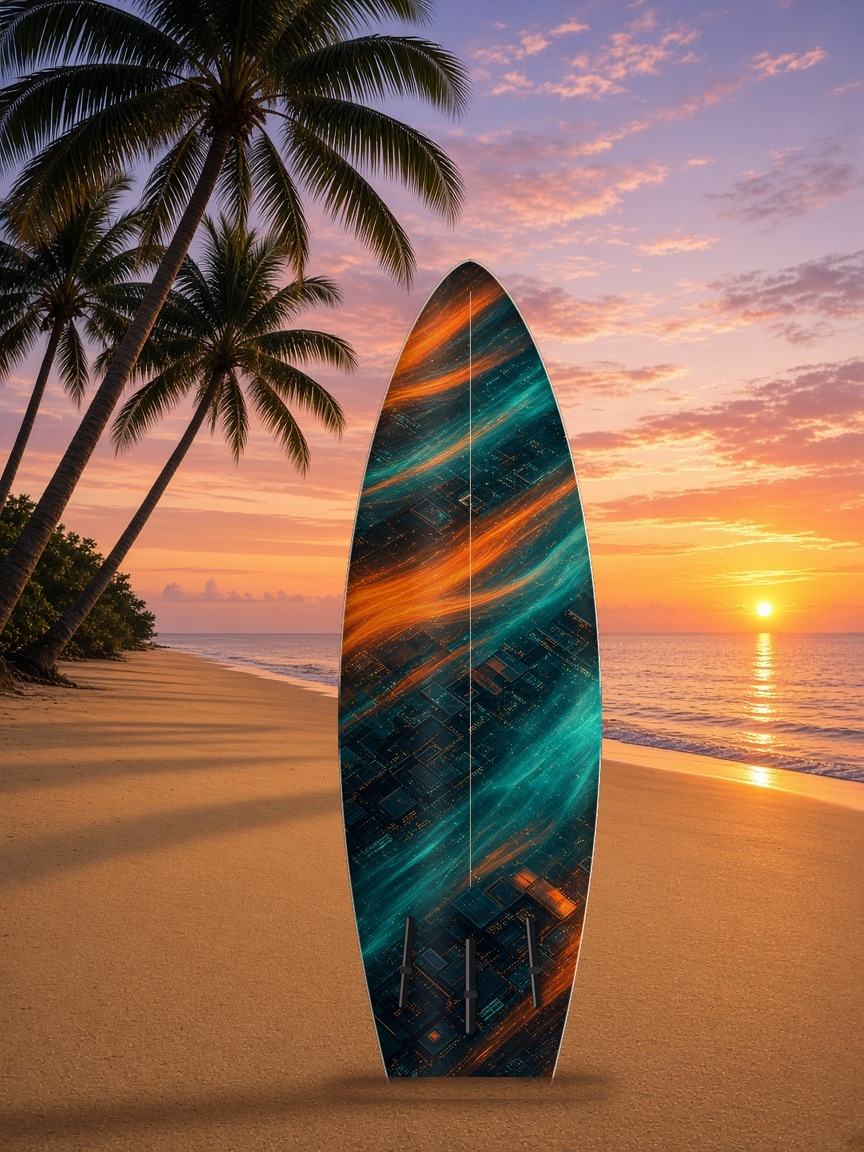 Maglev Night Run surfboard wrap, bottom side