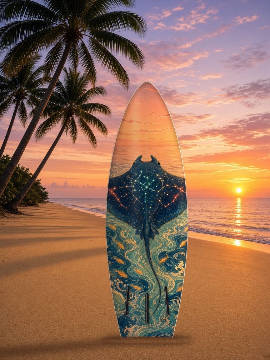 Manta Constellation surfboard wrap, bottom side, Mythic Water collection