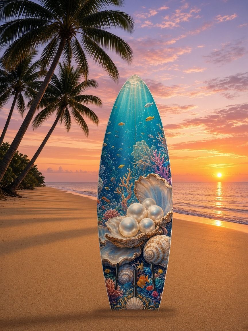 Mermaid Sea King Coral Kingdom surfboard wrap, bottom side