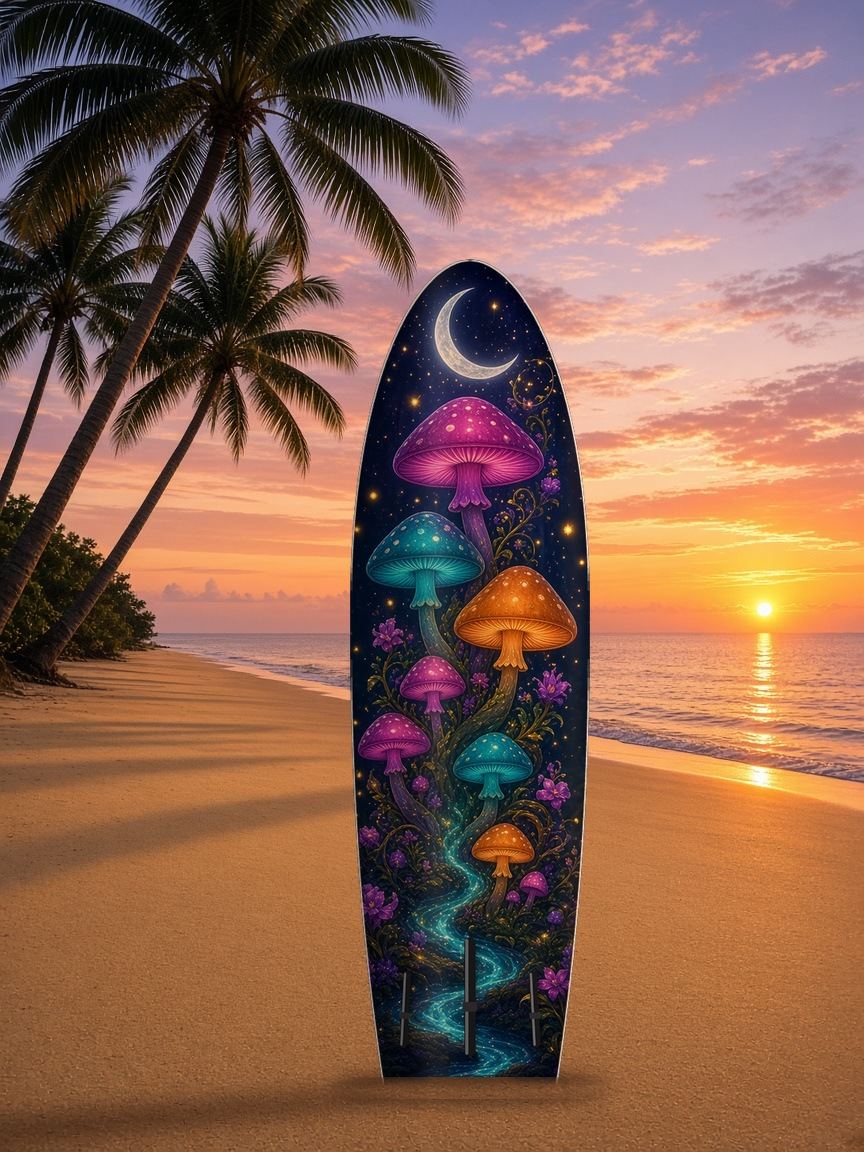 Mushroom Grove Unicorn paddleboard wrap, bottom side