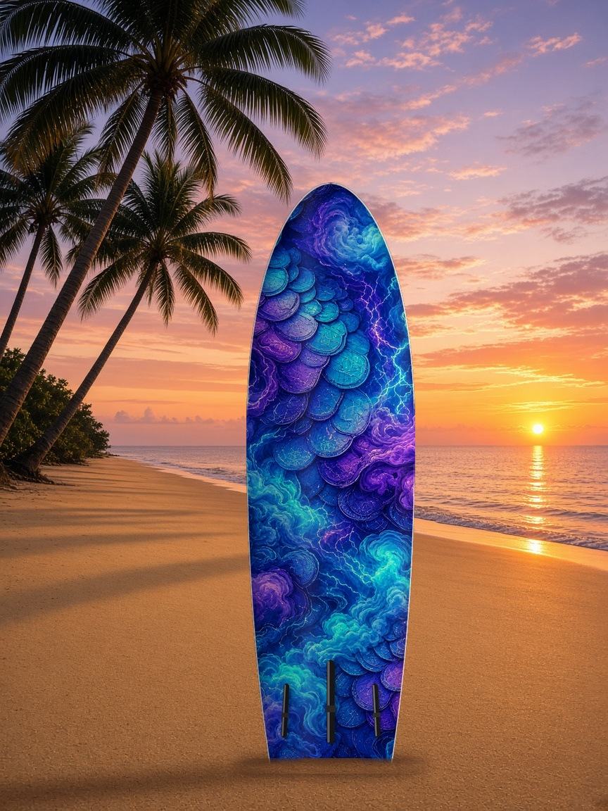 Neon Dragon Coil paddleboard wrap, bottom side