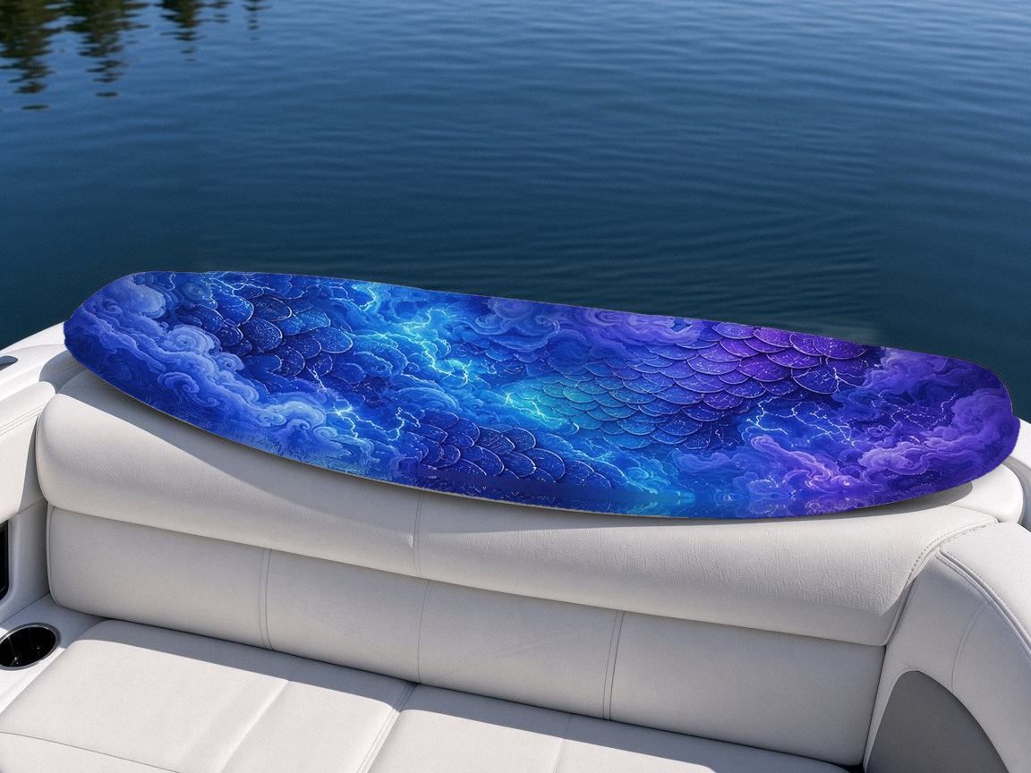 Neon Dragon Coil wakeboard, on the boat wrap, bottom side