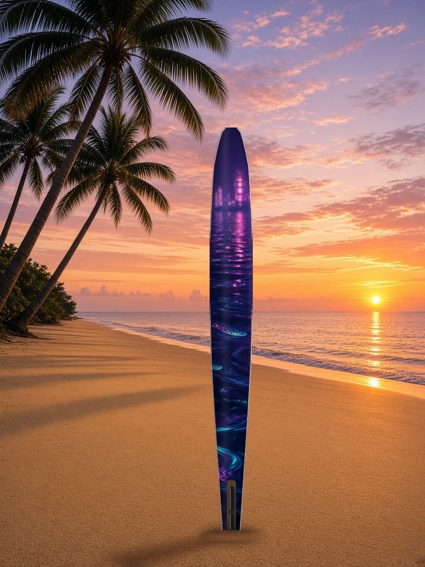 Neon Koi Skyline slalom ski wrap, bottom side