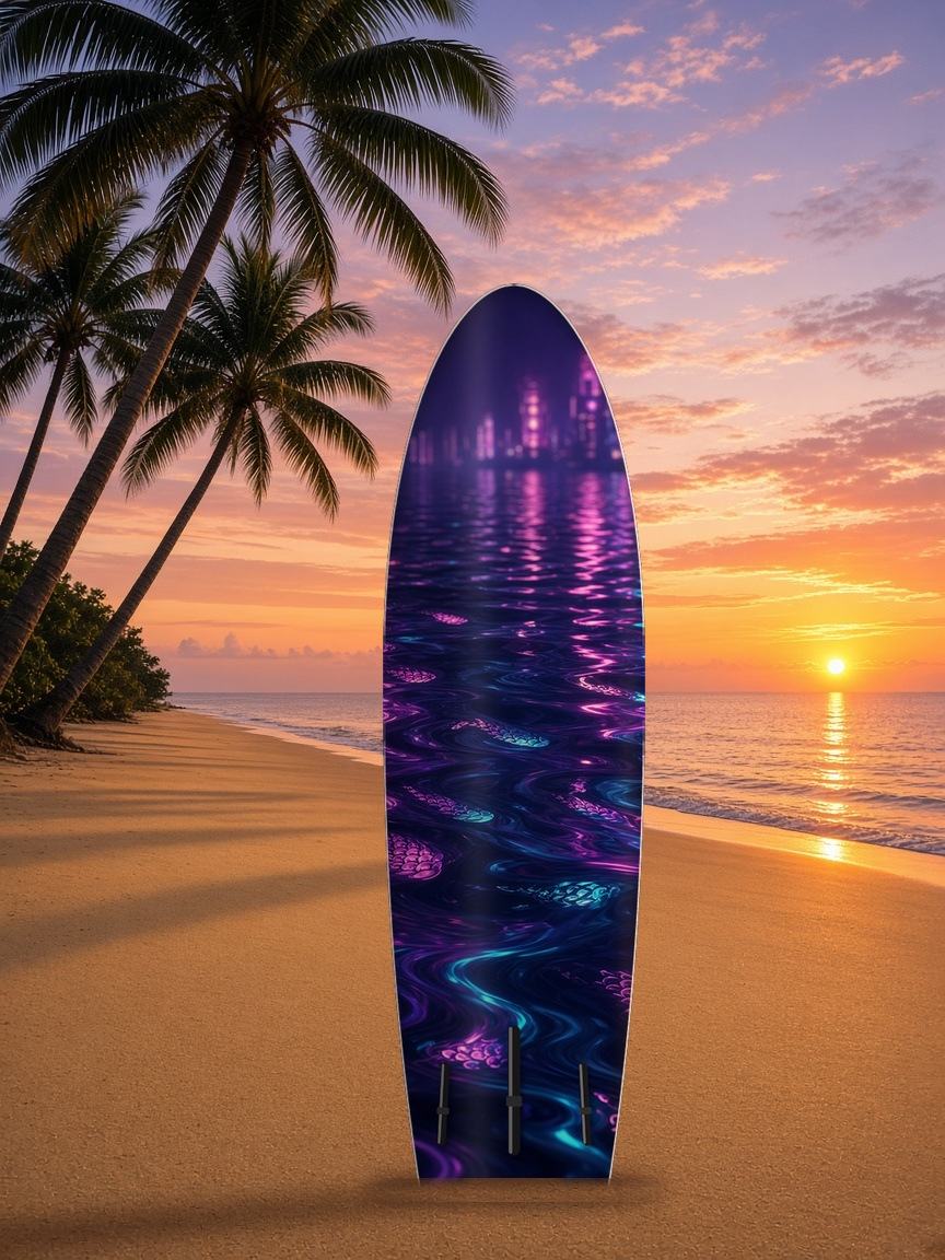 Neon Koi Skyline paddleboard wrap, bottom side