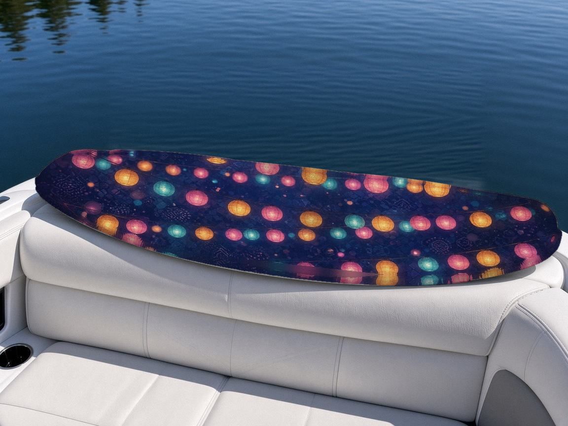 Night Market Lanterns wakeboard, on the boat wrap, bottom side
