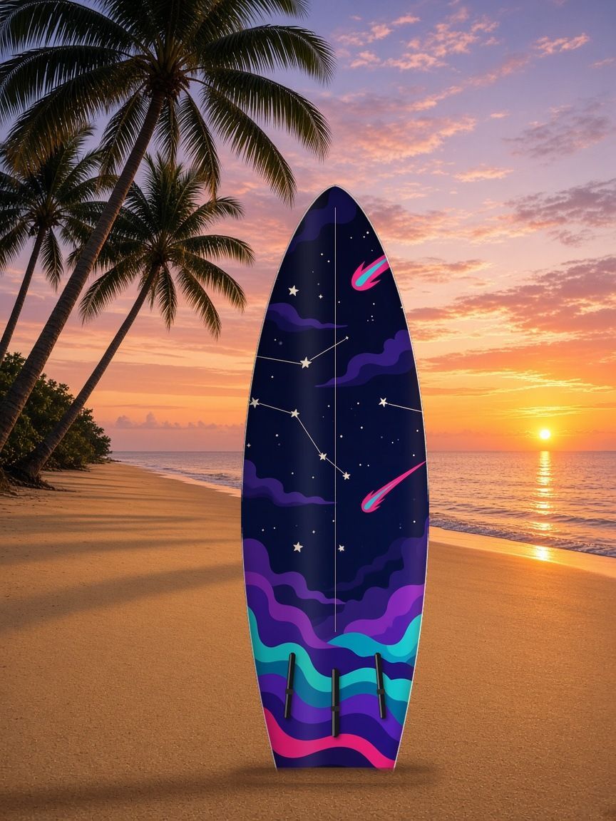 Night Surf surfboard wrap, bottom side, Summer Water collection