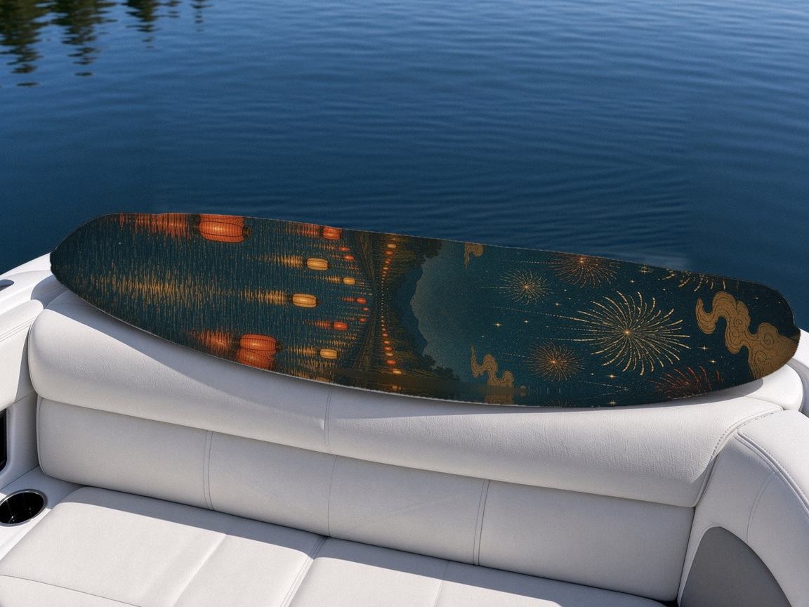 Oni Drum Festival wakeboard, on the boat wrap, bottom side