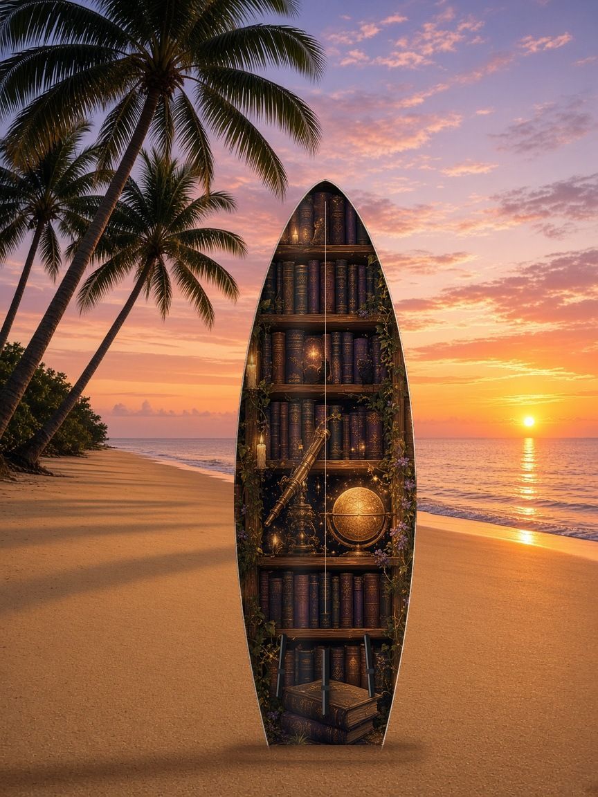 Owl Library Locked In surfboard wrap, bottom side