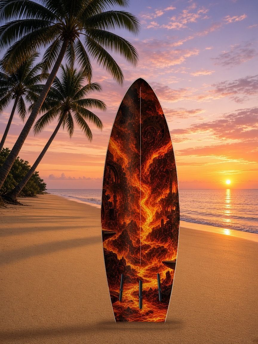 Phoenix Forge City Glowup surfboard wrap, bottom side