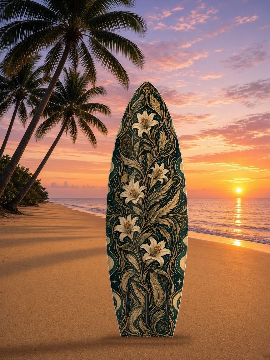 Raven Crescent Nouveau surfboard wrap, bottom side