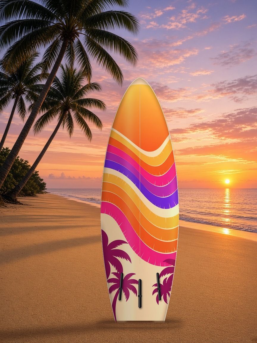 Retro Beach surfboard wrap, bottom side, Summer Water collection