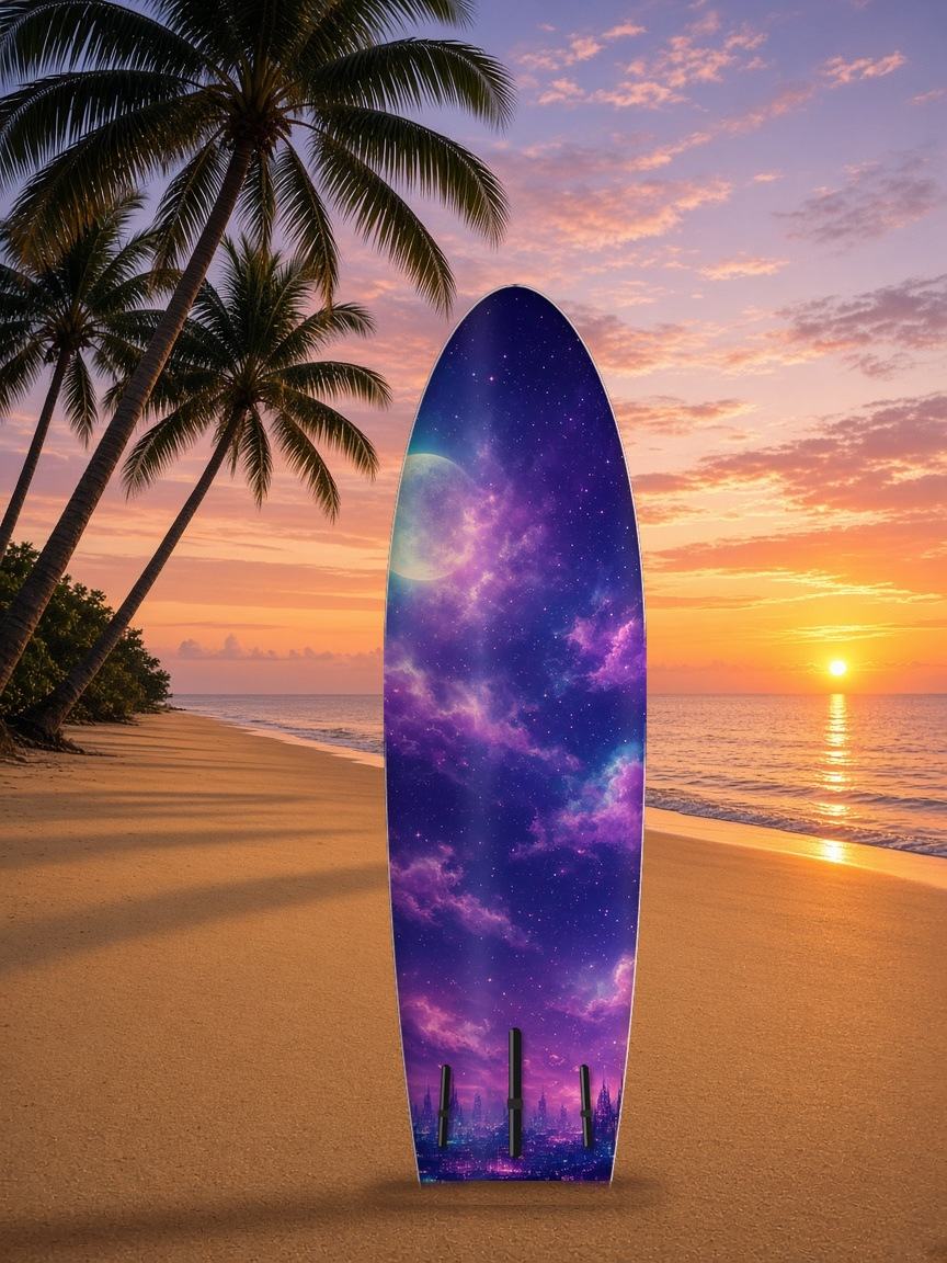 Robot Cat Moon Ledge paddleboard wrap, bottom side
