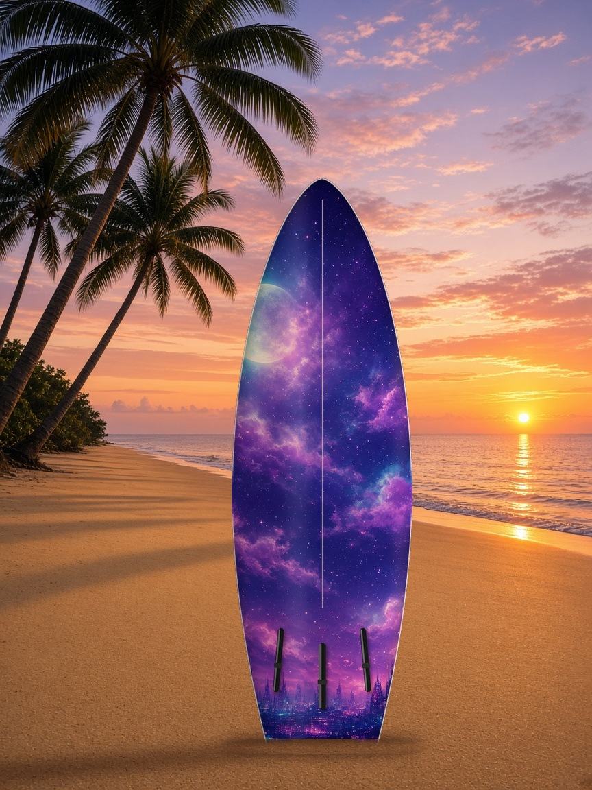Robot Cat Moon Ledge surfboard wrap, bottom side