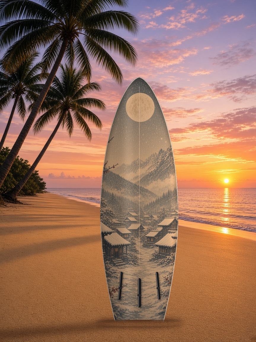 Ronin Snow Umbrella surfboard wrap, bottom side