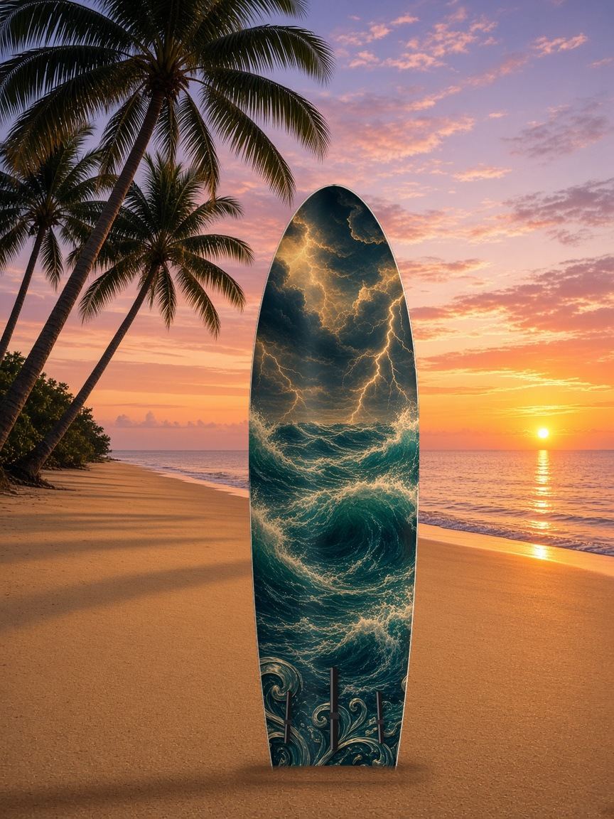 Sea Serpent Lighthouse Storm paddleboard wrap, bottom side