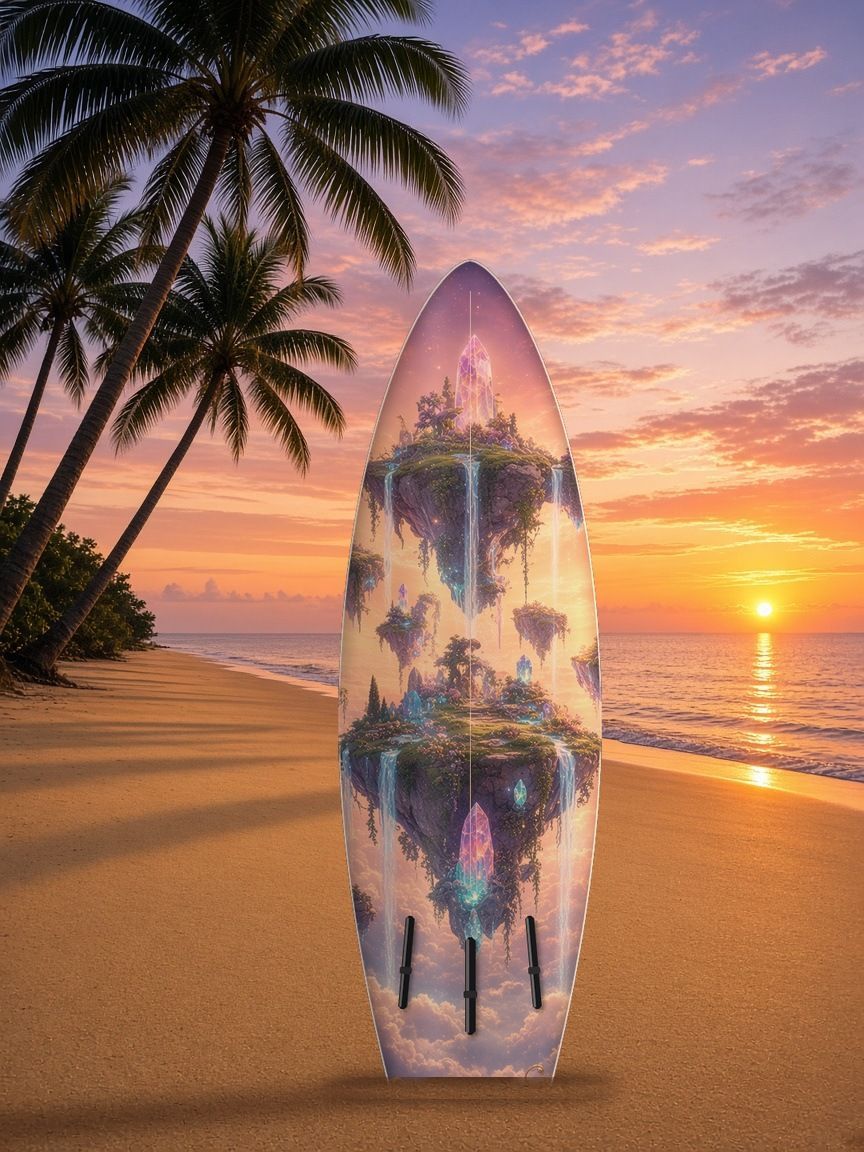 Sky Whale Floating Islands surfboard wrap, bottom side