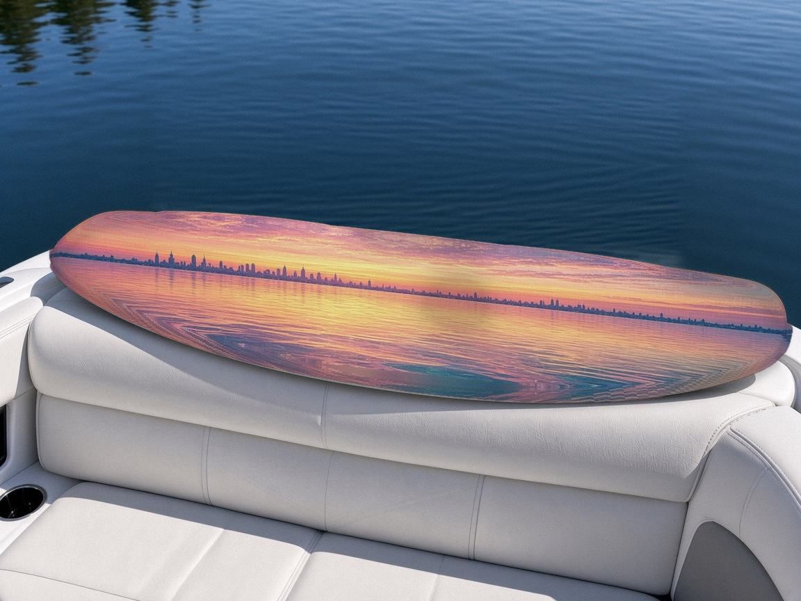 Skyline Dawn Bay wakeboard, on the boat wrap, bottom side
