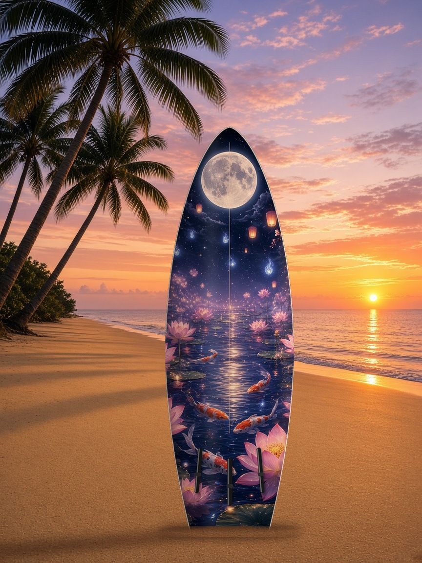 Spirit Fox Lotus Moonpond surfboard wrap, bottom side
