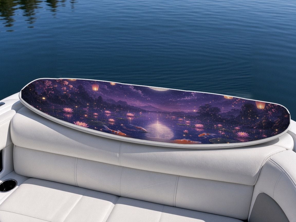 Spirit Fox Lotus Moonpond wakeboard, on the boat wrap, bottom side