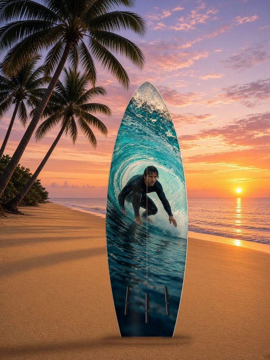 Stoked Barrel surfboard wrap, bottom side, Beach Surf and Paddle collection