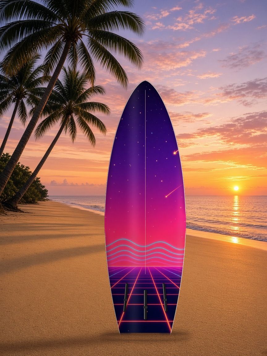 Sunset Swell surfboard wrap, bottom side, Summer Water collection