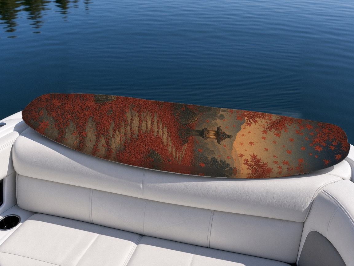 Tanuki Maple Moon wakeboard, on the boat wrap, bottom side