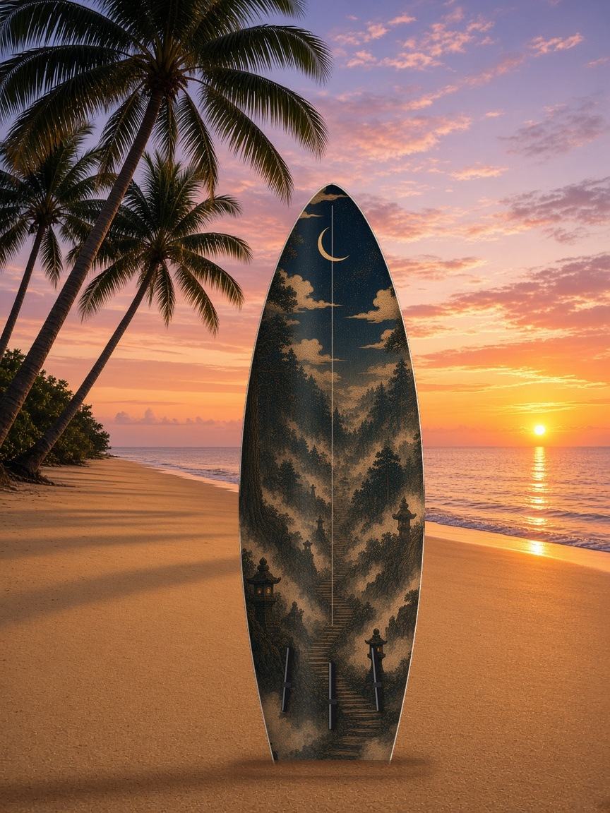 Tengu Cedar Peak surfboard wrap, bottom side