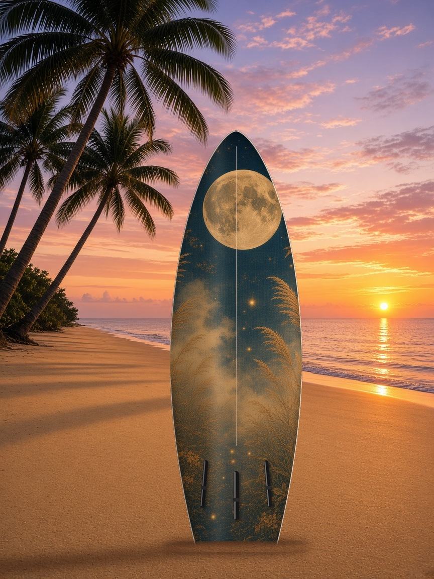 Tiger Bamboo Moonlight surfboard wrap, bottom side