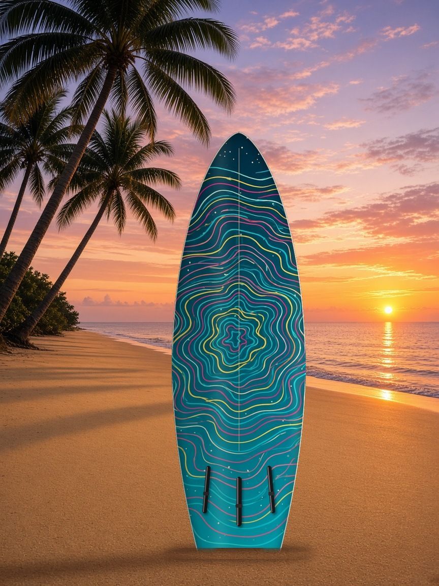 Wake Lines surfboard wrap, bottom side, Summer Water collection
