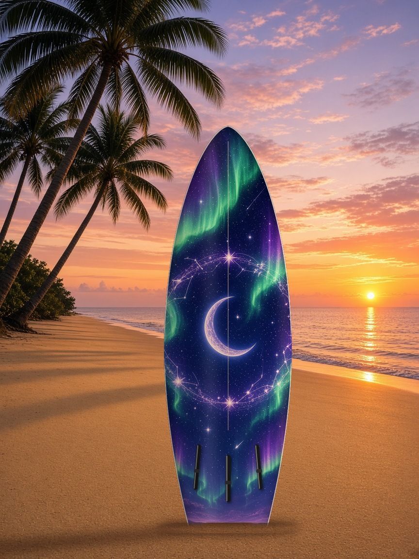 Wizard Tower Aurora Circle surfboard wrap, bottom side