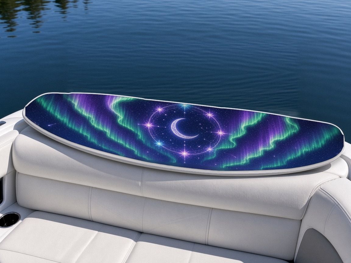 Wizard Tower Aurora Circle wakeboard, on the boat wrap, bottom side