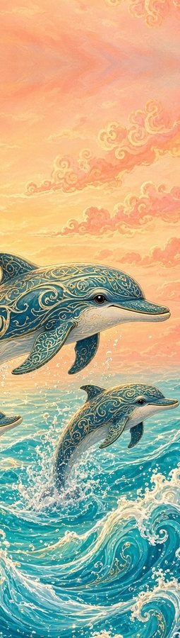 Dolphin Pod flat artwork, Mythic Water collection