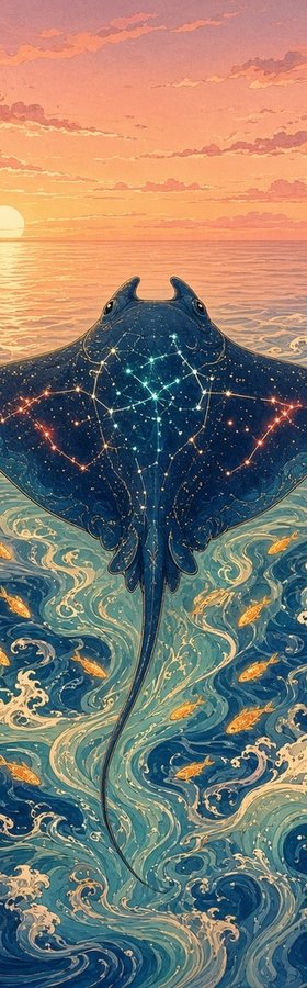 Manta Constellation flat artwork, Mythic Water collection