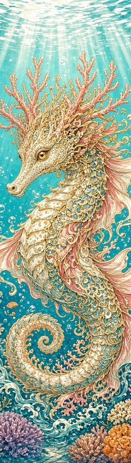 Seahorse Coral flat artwork, Mythic Water collection