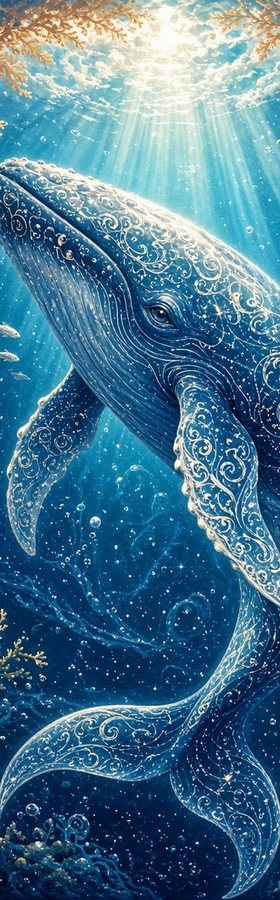 Whale Spirit flat artwork, Mythic Water collection