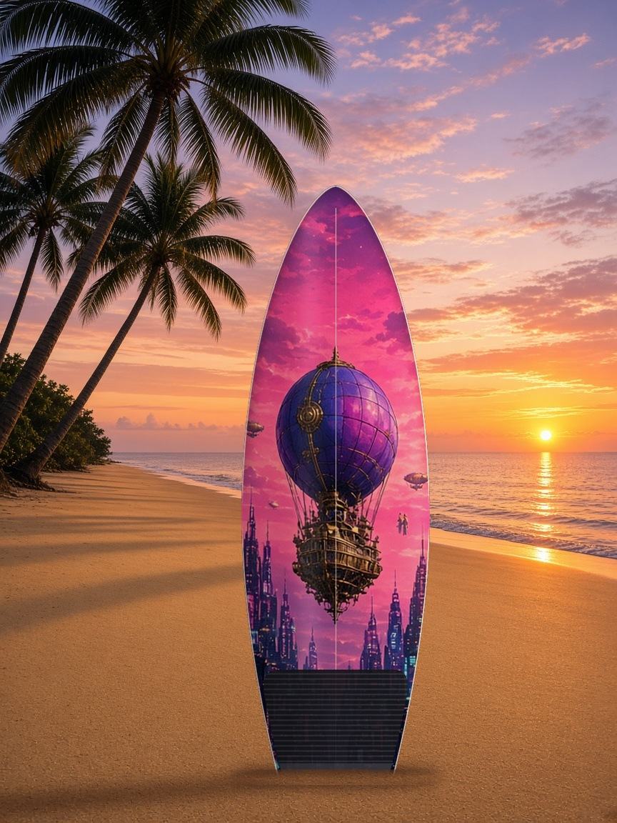 Airship Cloud City surfboard wrap, top side