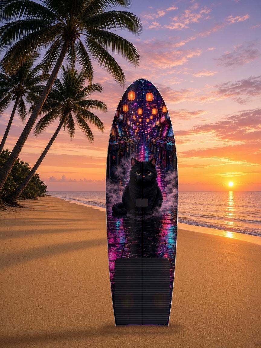 Arcade Alley Glow paddleboard wrap, top side