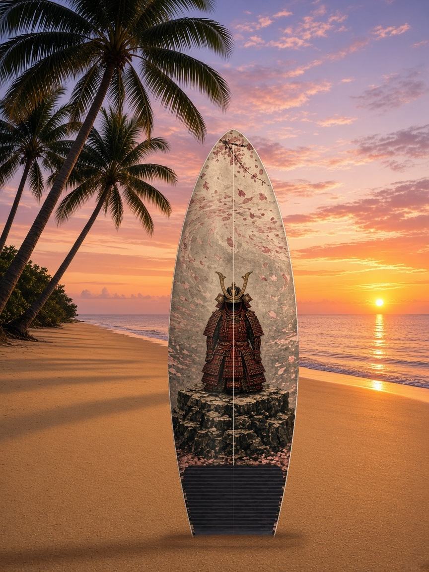 Armor Blossom Storm surfboard wrap, top side
